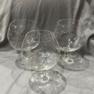Elegant Japanese etched glass brandy snifters